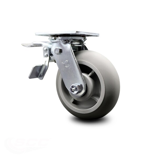 6 Inch Thermoplastic Rubber Swivel Caster with Ball Bearing and Total Lock Brake